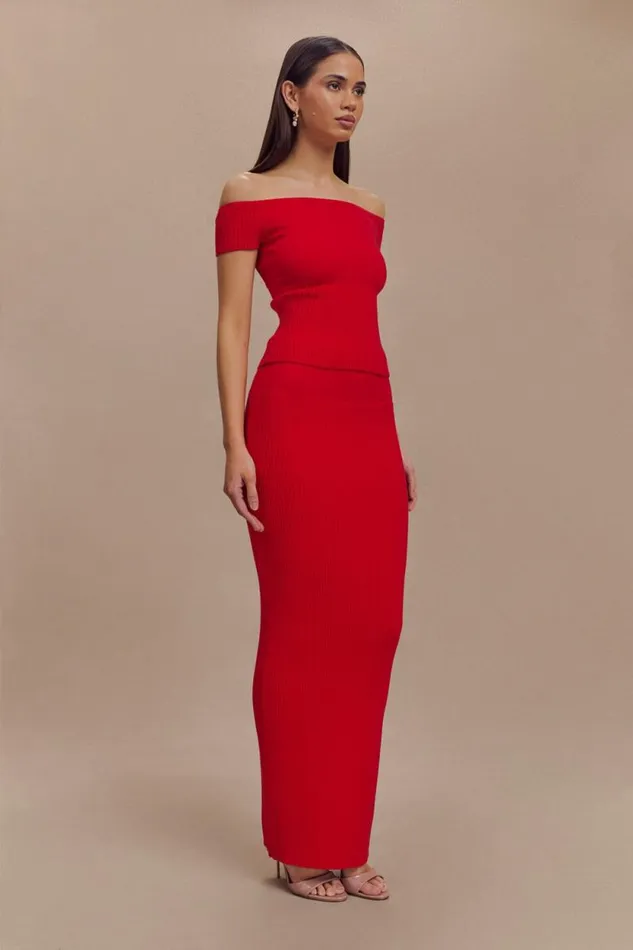 Women Meshki Tops Mathilde Ribbed Knit Off Shoulder Top 8211 Ruby