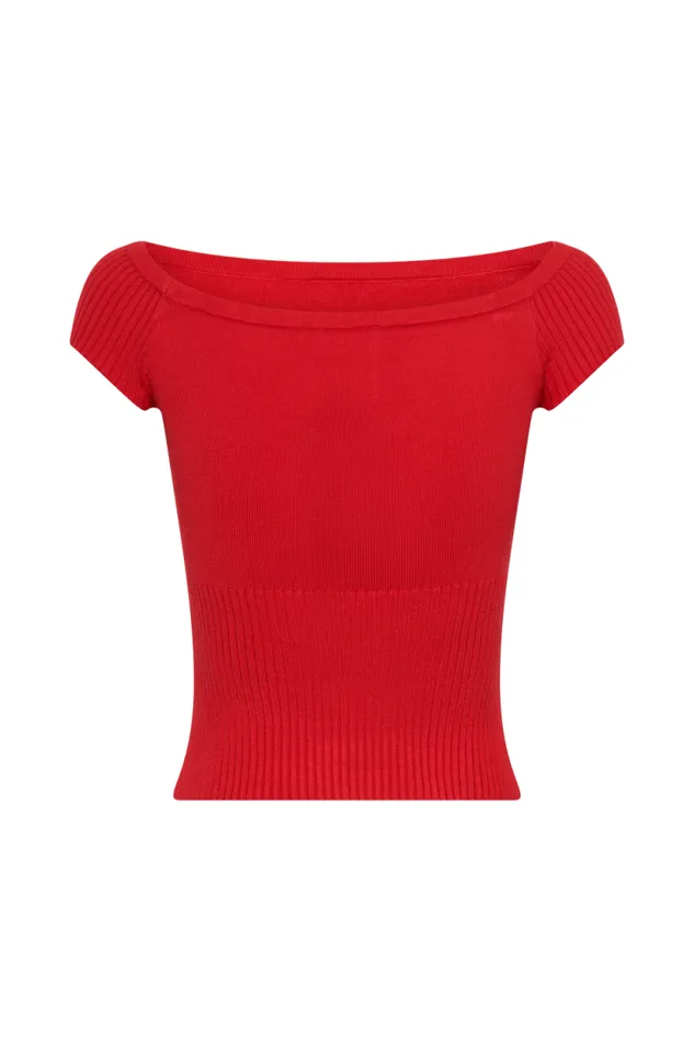 Women Meshki Tops Mathilde Ribbed Knit Off Shoulder Top 8211 Ruby