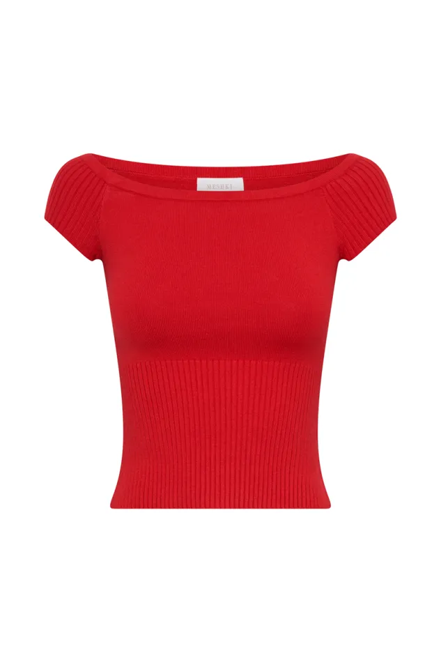 Women Meshki Tops Mathilde Ribbed Knit Off Shoulder Top 8211 Ruby