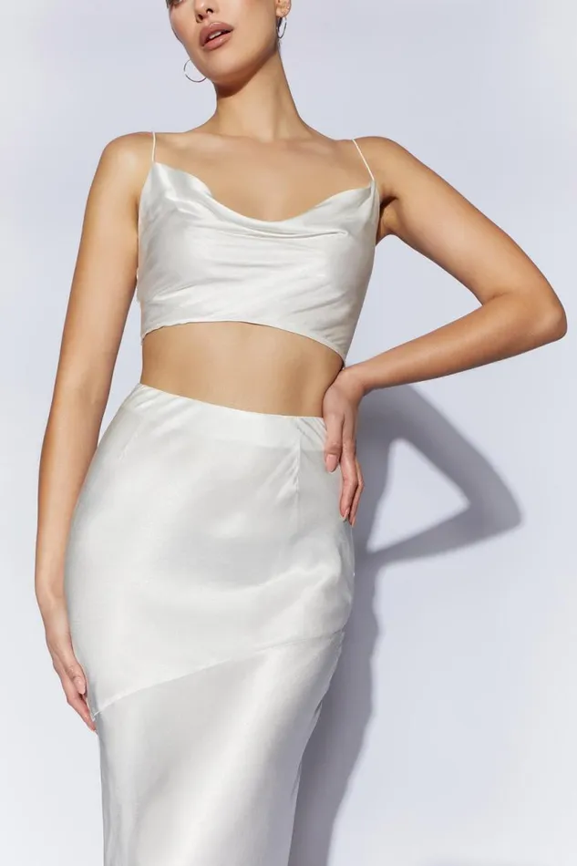 Women Meshki Tops Poppy Satin Cowl Neck Top 8211 White