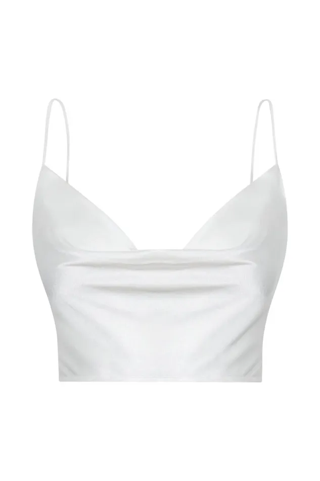 Women Meshki Tops Poppy Satin Cowl Neck Top 8211 White