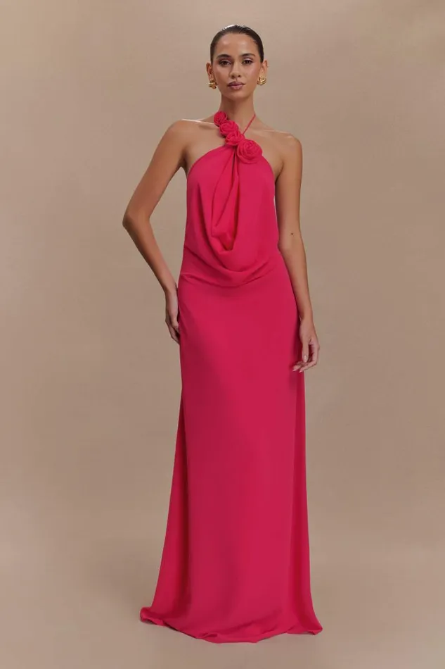 Women Meshki Tops Rosalia Cowl Neck Maxi Dress 8211 Raspberry