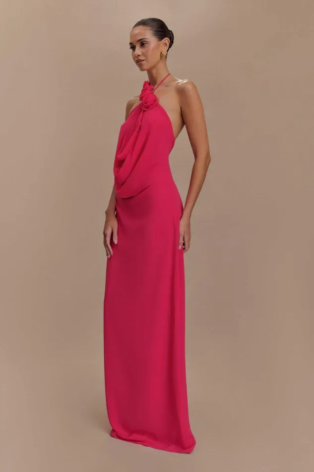 Women Meshki Tops Rosalia Cowl Neck Maxi Dress 8211 Raspberry
