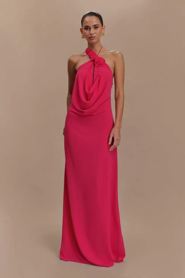 Women Meshki Tops Rosalia Cowl Neck Maxi Dress 8211 Raspberry