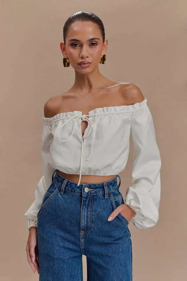 Women Meshki Tops Salome Off Shoulder Crop Top 8211 White