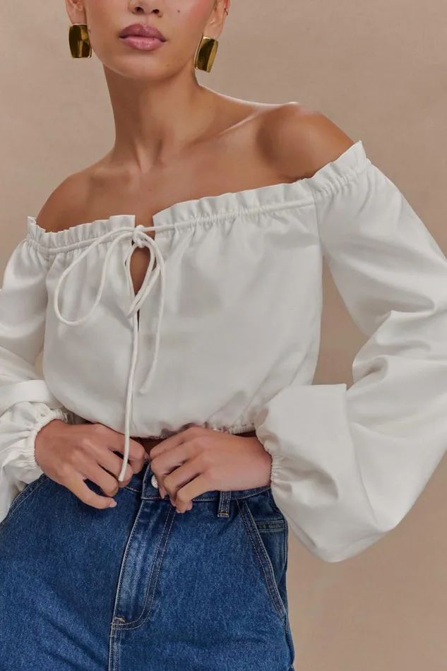 Women Meshki Tops Salome Off Shoulder Crop Top 8211 White
