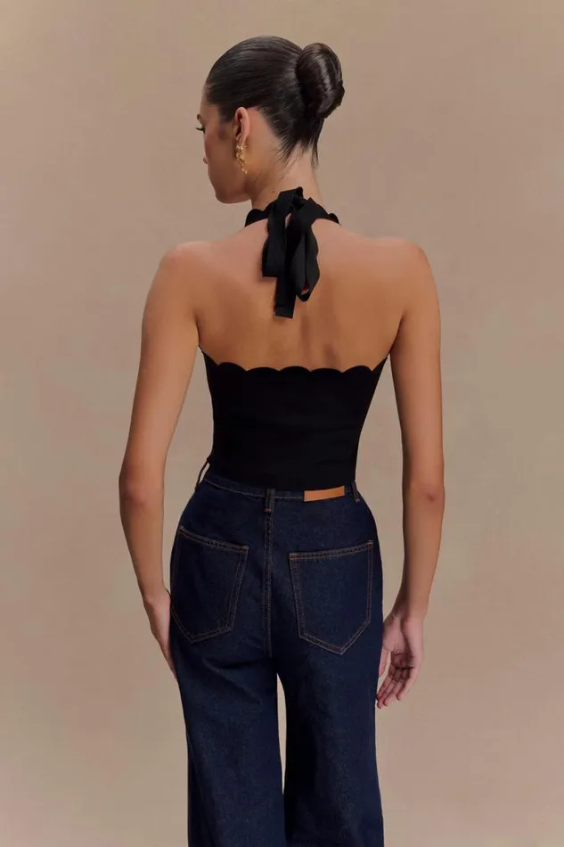 Women Meshki Tops Selena Scalloped Jersey Halter Top 8211 Black