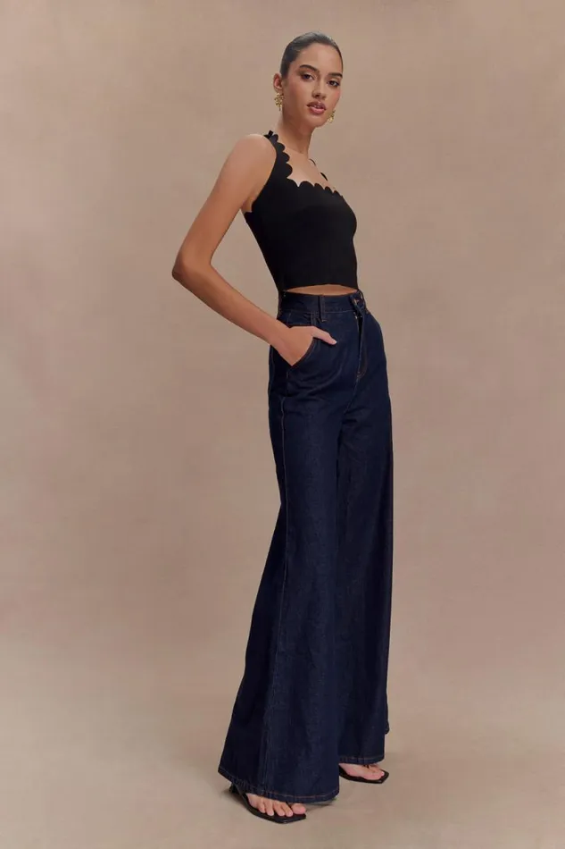 Women Meshki Tops Selena Scalloped Jersey Halter Top 8211 Black