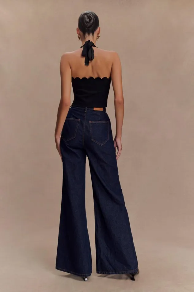 Women Meshki Tops Selena Scalloped Jersey Halter Top 8211 Black