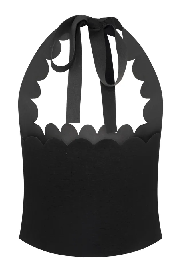 Women Meshki Tops Selena Scalloped Jersey Halter Top 8211 Black