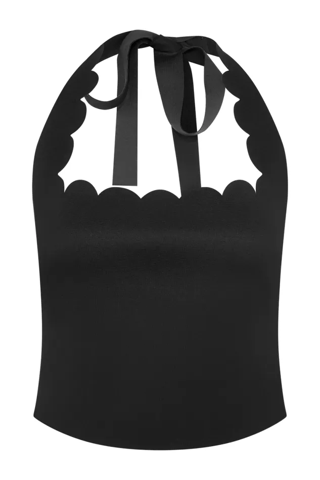 Women Meshki Tops Selena Scalloped Jersey Halter Top 8211 Black