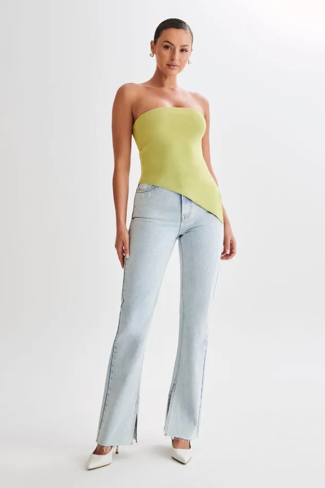 Women Meshki Tops Sidney Asymmetrical Strapless Knit Top 8211 Apple