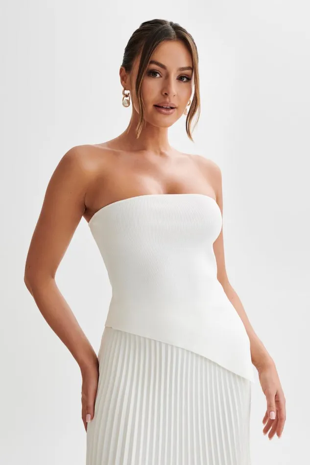 Women Meshki Tops Sidney Asymmetrical Strapless Knit Top 8211 White