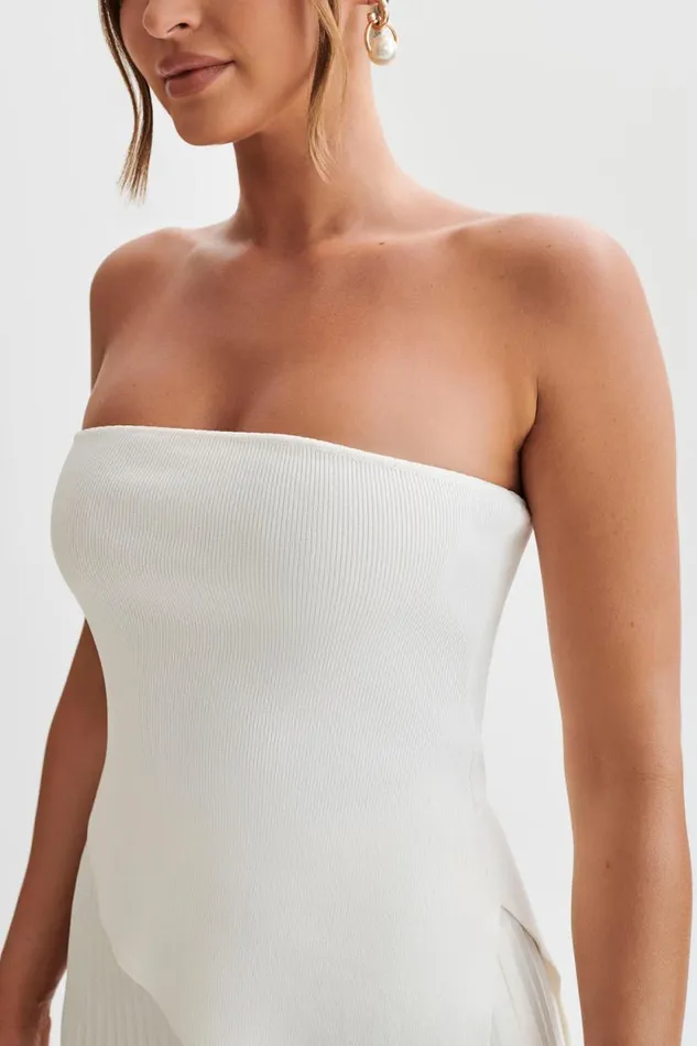 Women Meshki Tops Sidney Asymmetrical Strapless Knit Top 8211 White