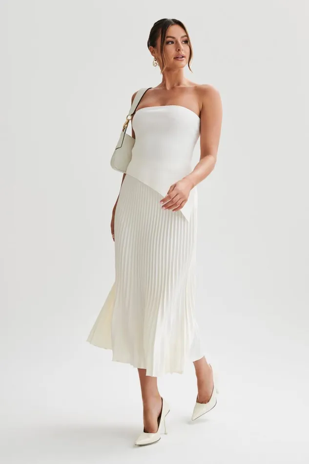 Women Meshki Tops Sidney Asymmetrical Strapless Knit Top 8211 White
