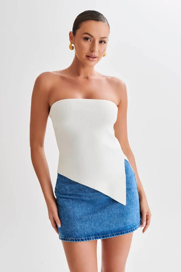 Women Meshki Tops Sidney Asymmetrical Strapless Knit Top 8211 White