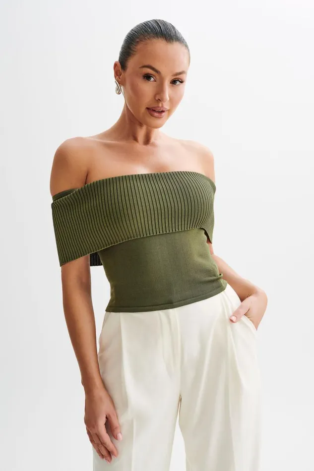 Women Meshki Tops Susanna Off Shoulder Knit Top 8211 Military Olive
