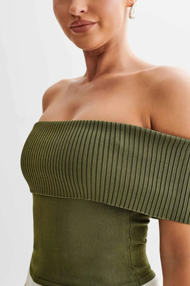Women Meshki Tops Susanna Off Shoulder Knit Top 8211 Military Olive