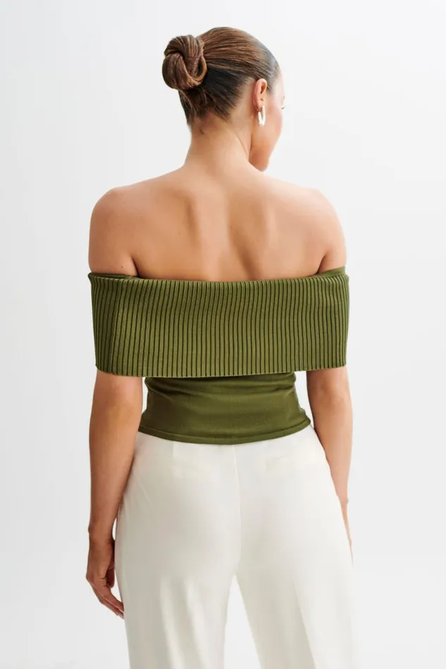 Women Meshki Tops Susanna Off Shoulder Knit Top 8211 Military Olive