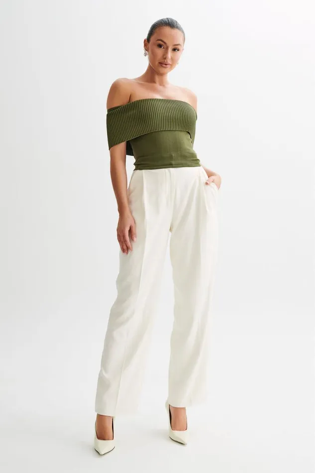 Women Meshki Tops Susanna Off Shoulder Knit Top 8211 Military Olive