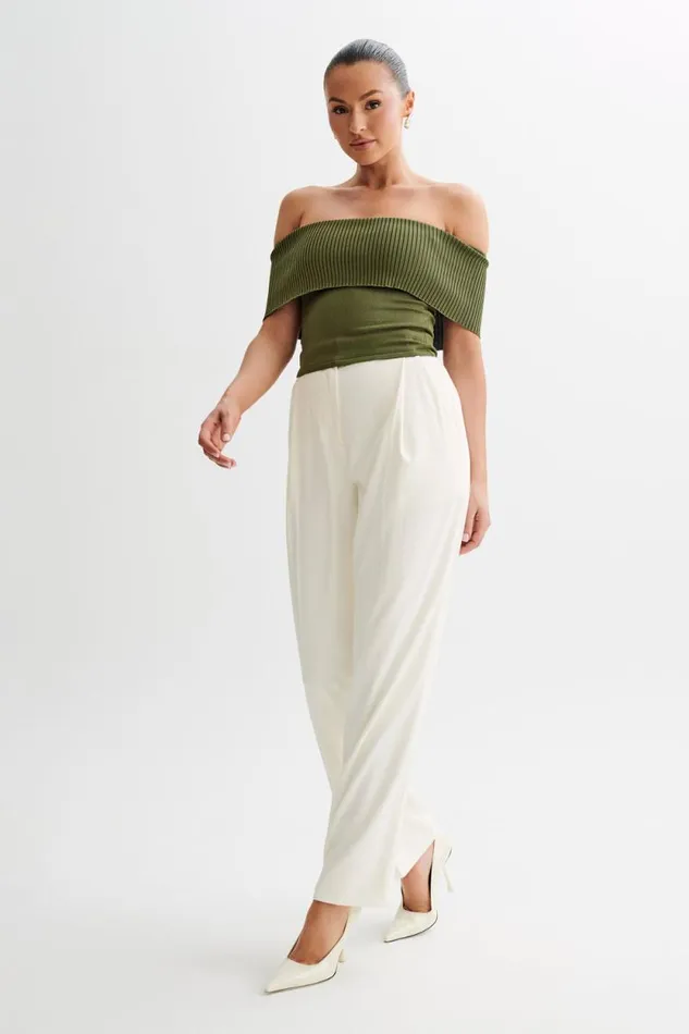 Women Meshki Tops Susanna Off Shoulder Knit Top 8211 Military Olive