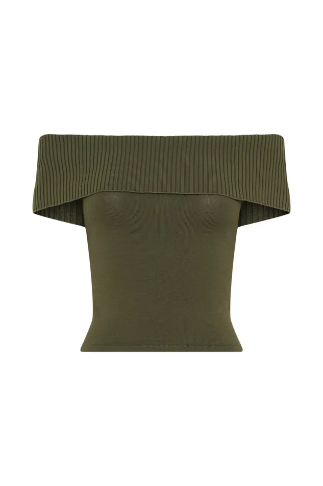 Women Meshki Tops Susanna Off Shoulder Knit Top 8211 Military Olive