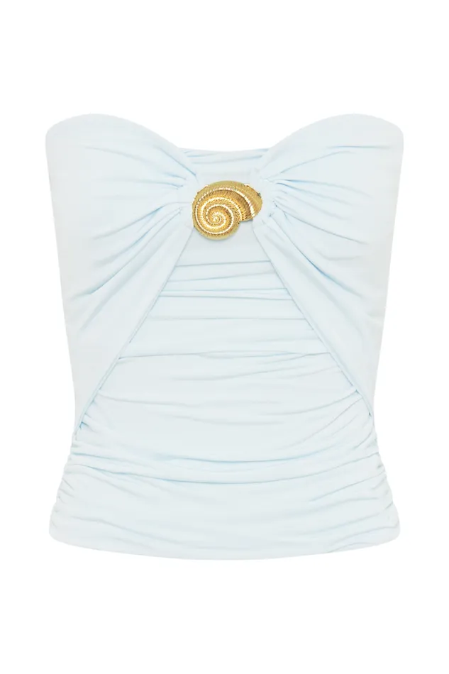 Women Meshki Tops Winslet Strapless Slinky Longline Top With Shell Hardware 8211 Sky Blue