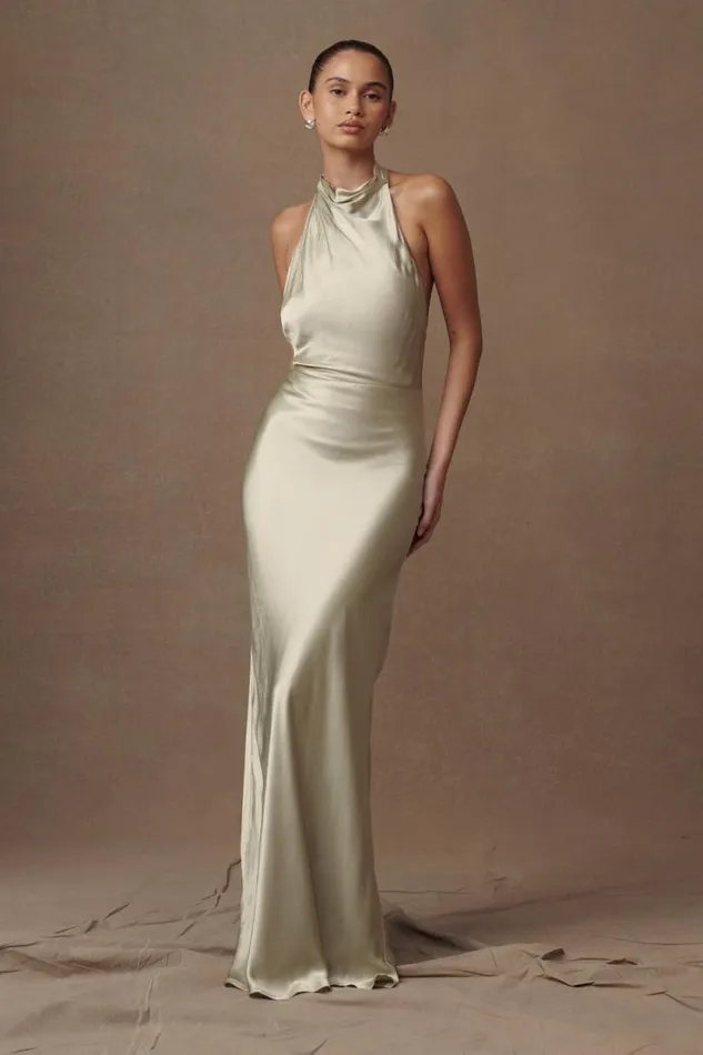 Women Meshki Two Piece Sets Esther Iridescent Satin Cowl Maxi Dress 8211 Sage