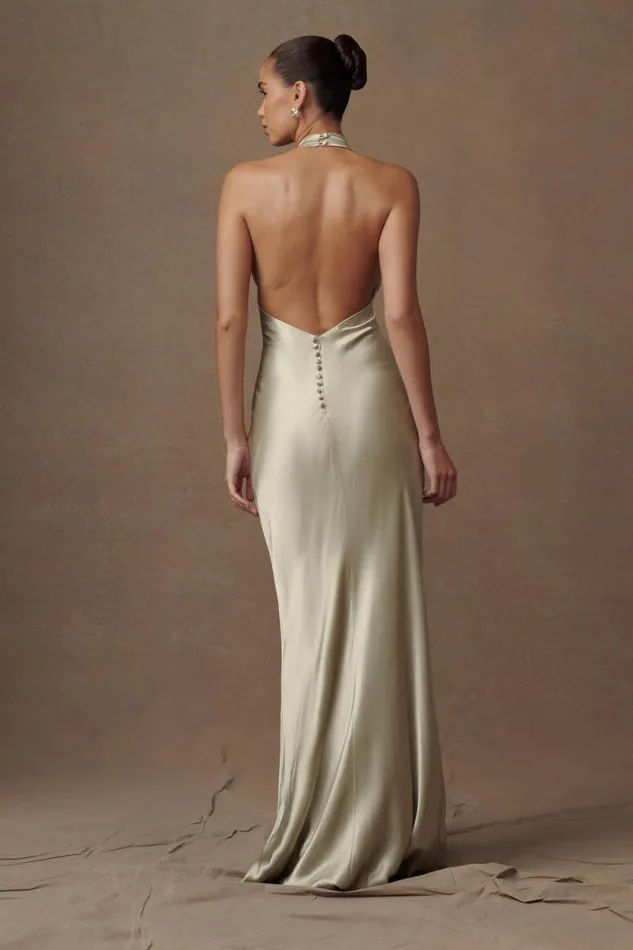 Women Meshki Two Piece Sets Esther Iridescent Satin Cowl Maxi Dress 8211 Sage