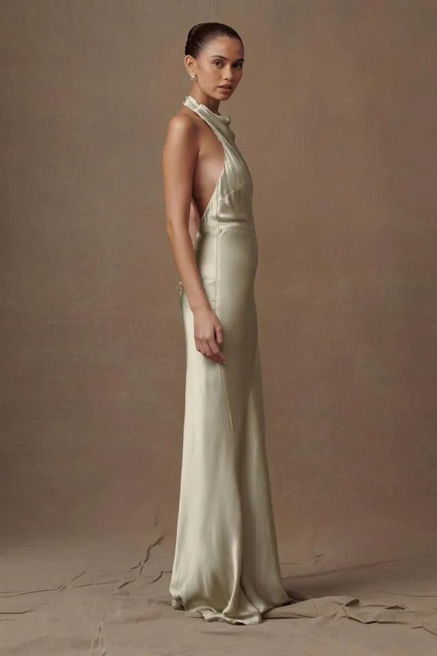 Women Meshki Two Piece Sets Esther Iridescent Satin Cowl Maxi Dress 8211 Sage