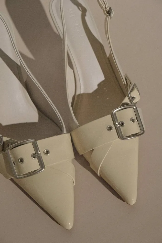 Women Meshki Two Piece Sets Hadley Buckle Sling Back Heels 8211 Ivory