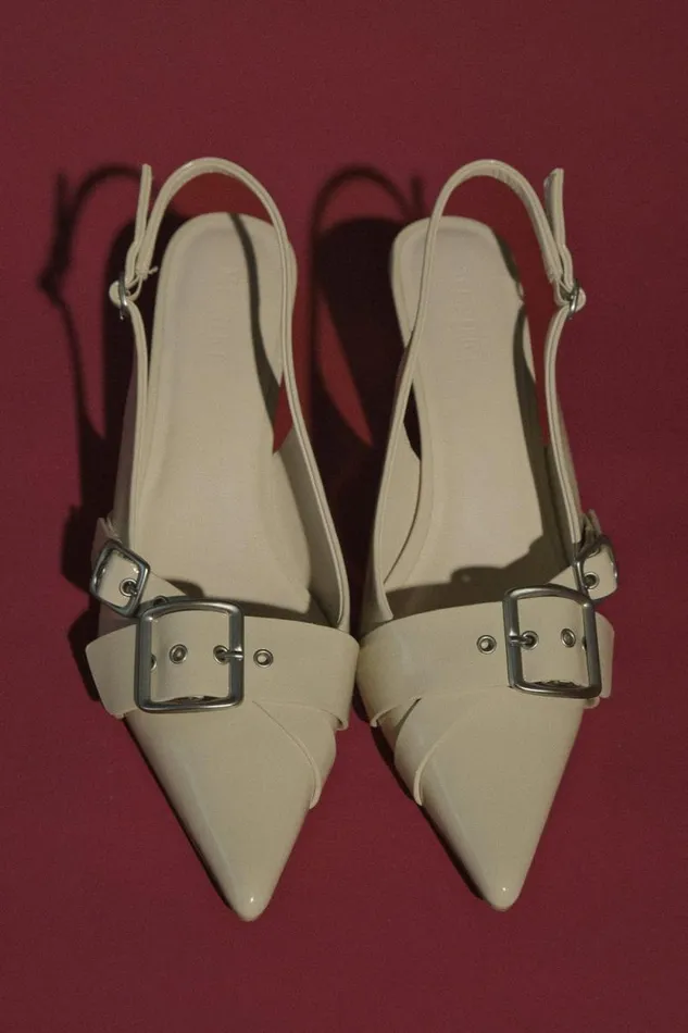 Women Meshki Two Piece Sets Hadley Buckle Sling Back Heels 8211 Ivory