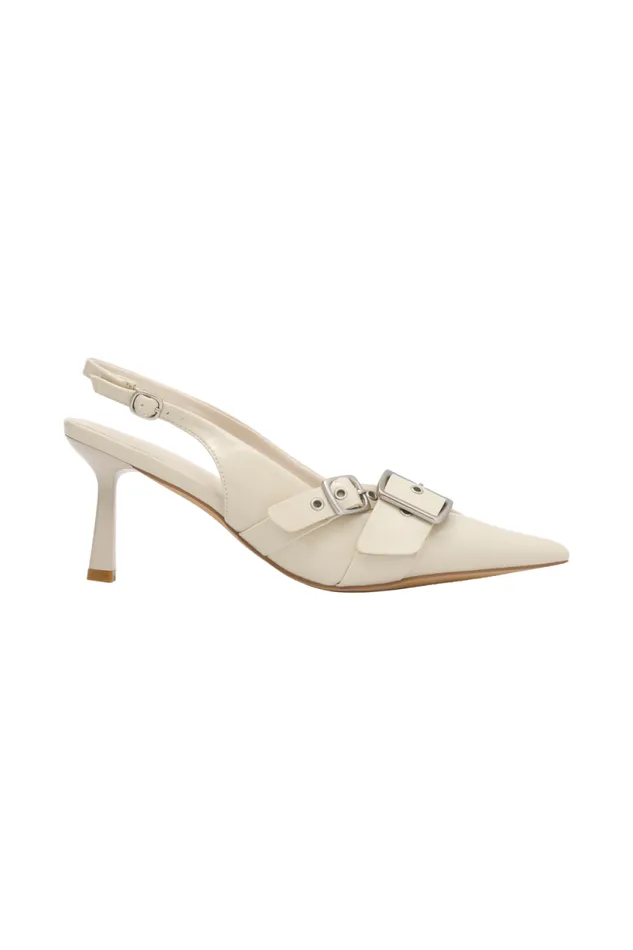 Women Meshki Two Piece Sets Hadley Buckle Sling Back Heels 8211 Ivory