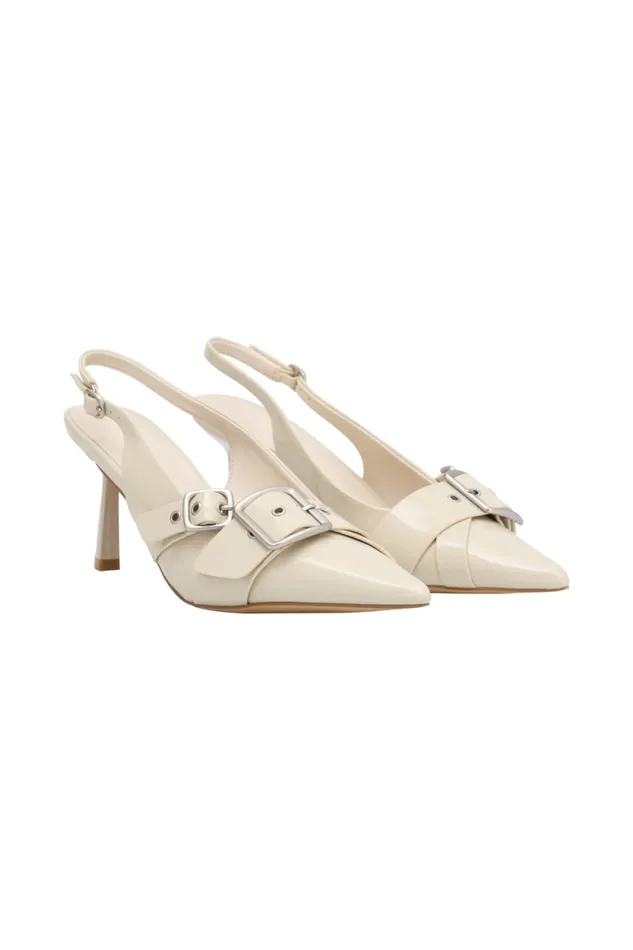 Women Meshki Two Piece Sets Hadley Buckle Sling Back Heels 8211 Ivory