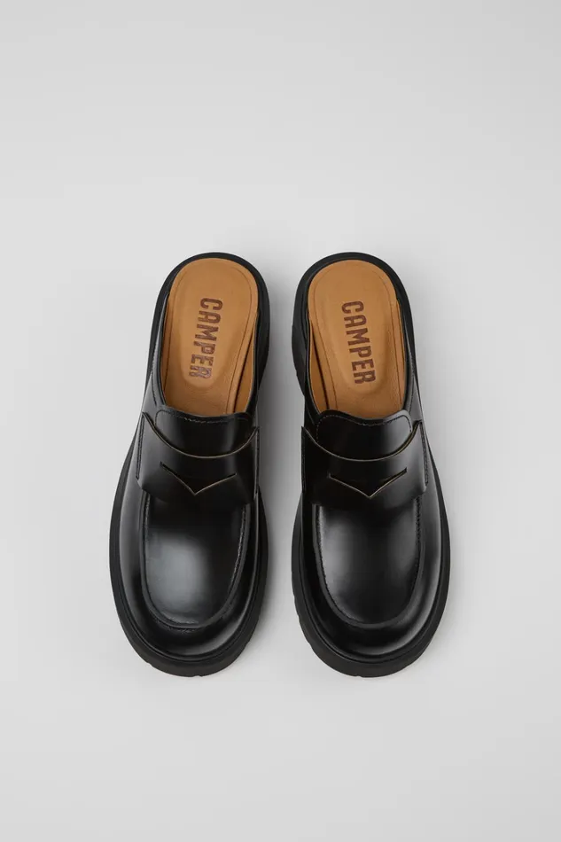 Women Milah Black Leather Clogs Camper Casual Shoes Women Milah Black Leather Clogs Camper Casual Shoes