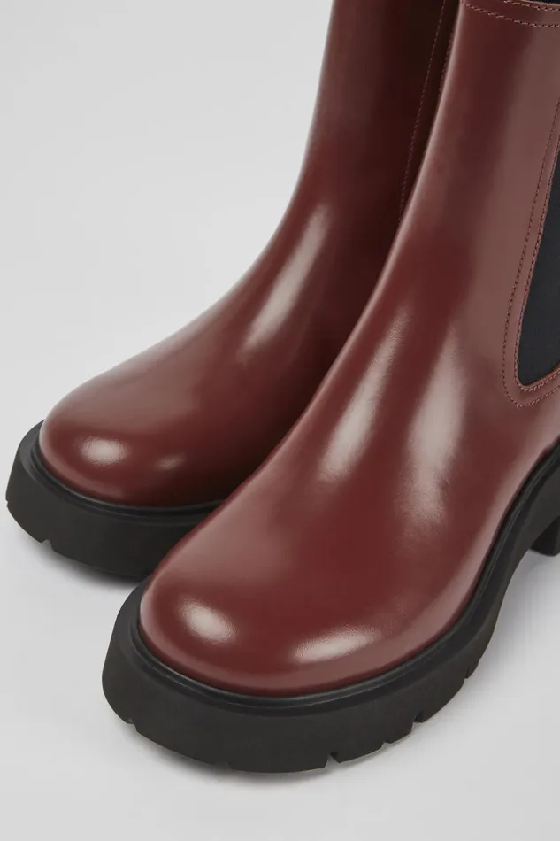 Women Milah Burgundy Leather Boots Camper Ankle Boots