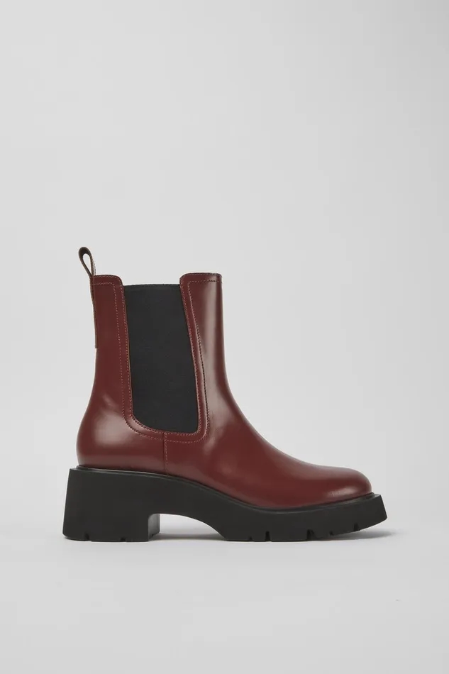 Women Milah Burgundy Leather Boots Camper Ankle Boots Women Milah Burgundy Leather Boots Camper Ankle Boots