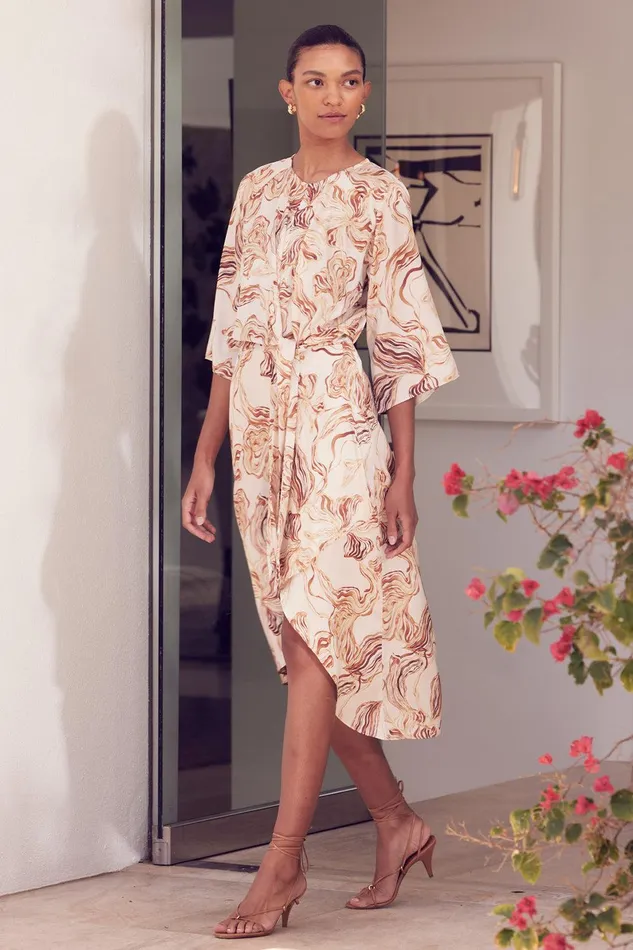 Women MISA Los Angeles Dresses ADINA DRESS Golden Straw Satin