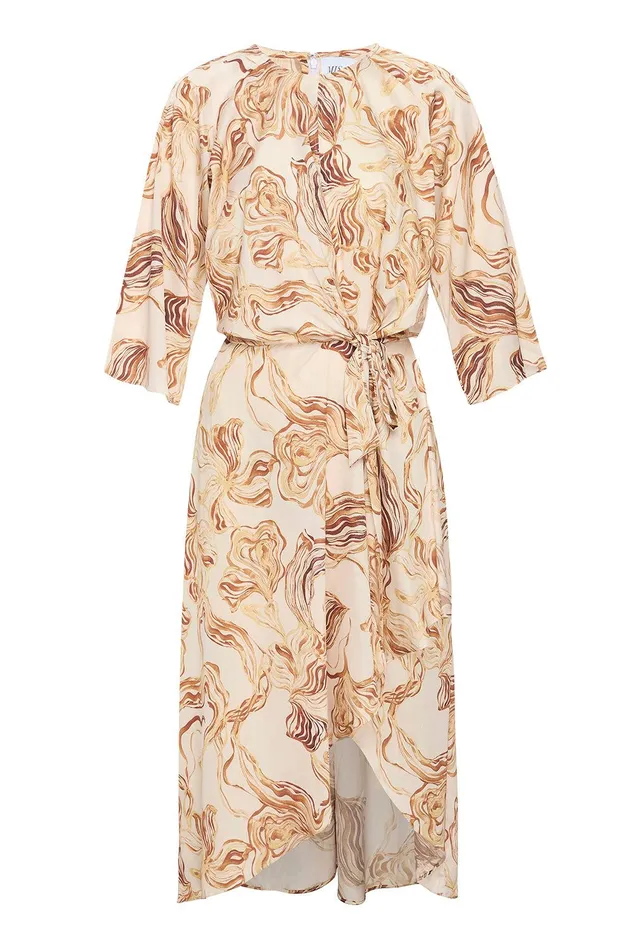 Women MISA Los Angeles Dresses ADINA DRESS Golden Straw Satin