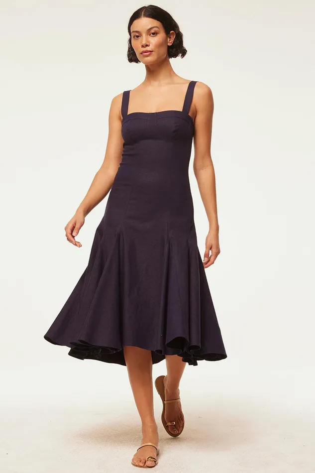 Women MISA Los Angeles Dresses CHERISH DRESS Blue Linen
