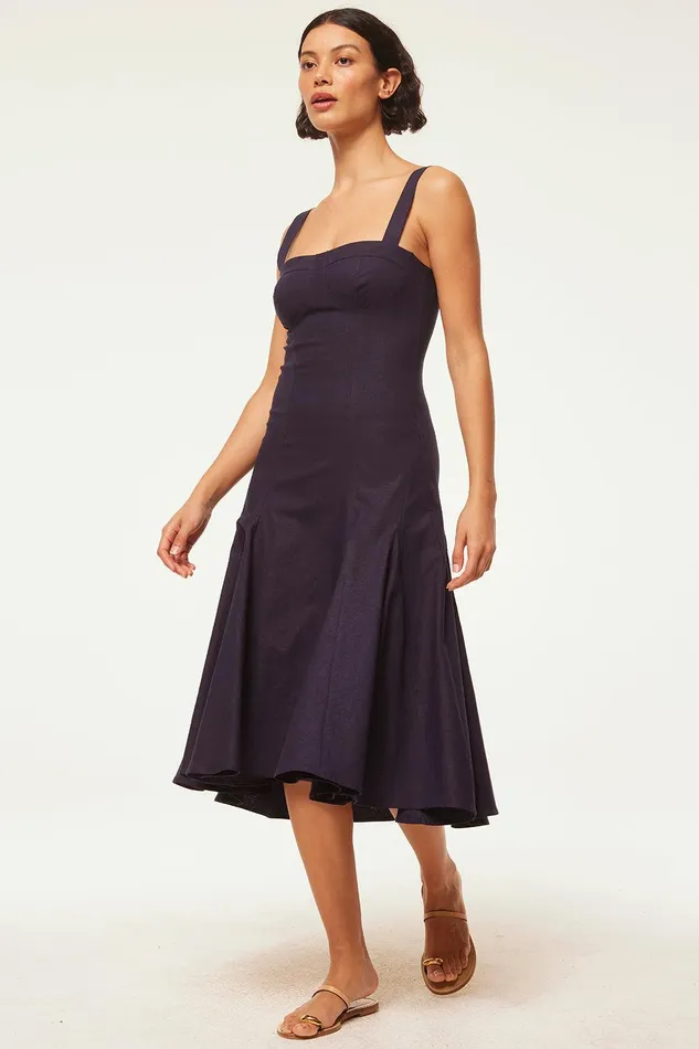 Women MISA Los Angeles Dresses CHERISH DRESS Blue Linen