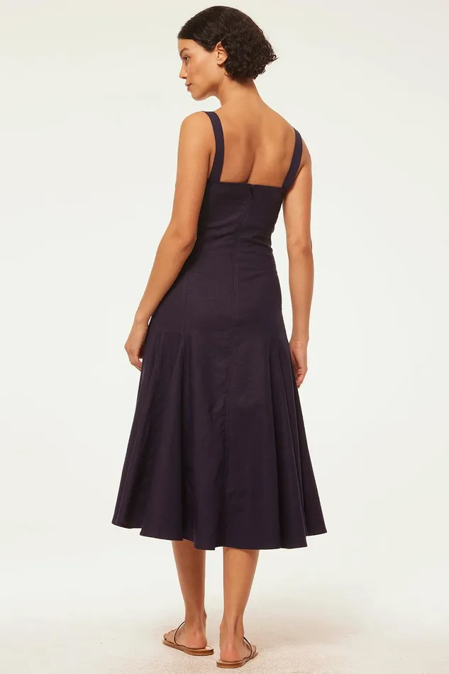 Women MISA Los Angeles Dresses CHERISH DRESS Blue Linen