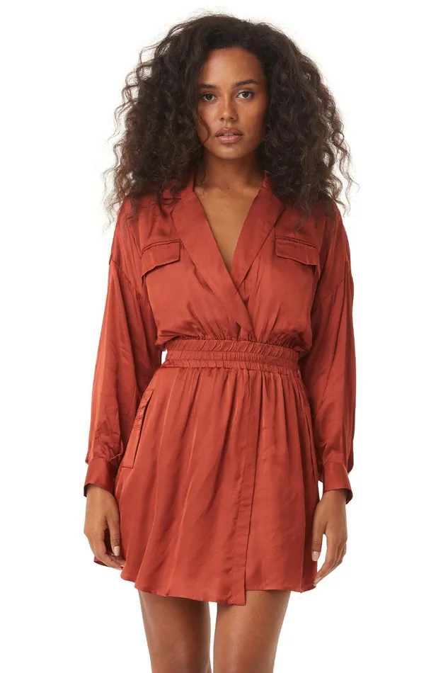 Women MISA Los Angeles Dresses DANIELLE DRESS Burnt Orange Satin
