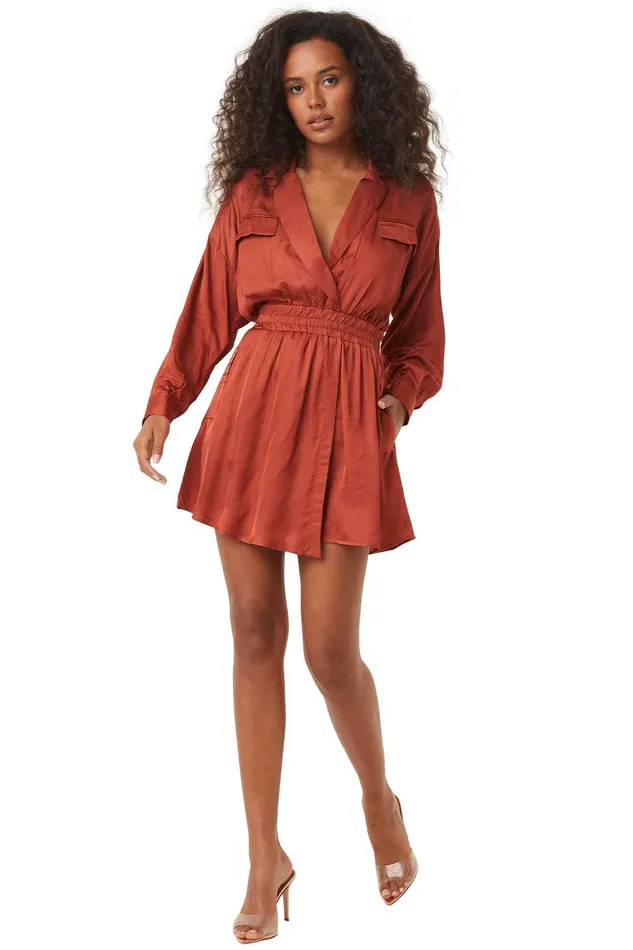 Women MISA Los Angeles Dresses DANIELLE DRESS Burnt Orange Satin