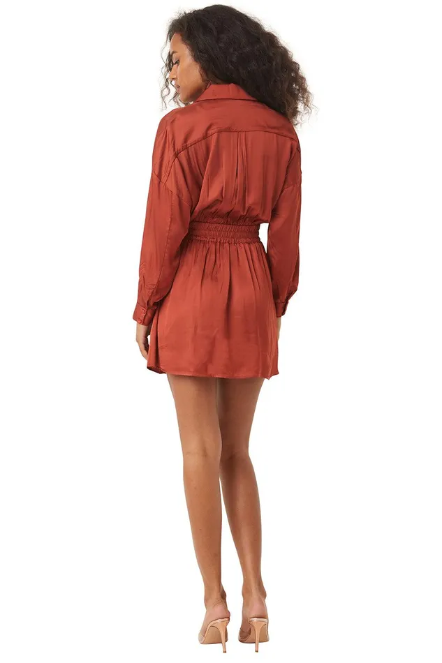 Women MISA Los Angeles Dresses DANIELLE DRESS Burnt Orange Satin
