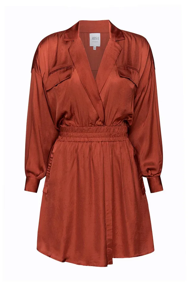 Women MISA Los Angeles Dresses DANIELLE DRESS Burnt Orange Satin