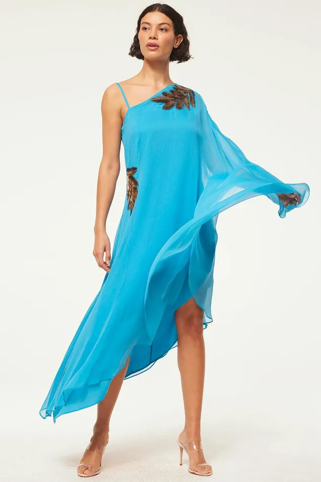 Women MISA Los Angeles Dresses ELANEH DRESS Aqua Palm D039or