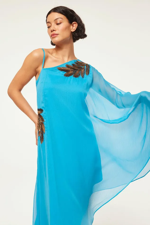 Women MISA Los Angeles Dresses ELANEH DRESS Aqua Palm D039or