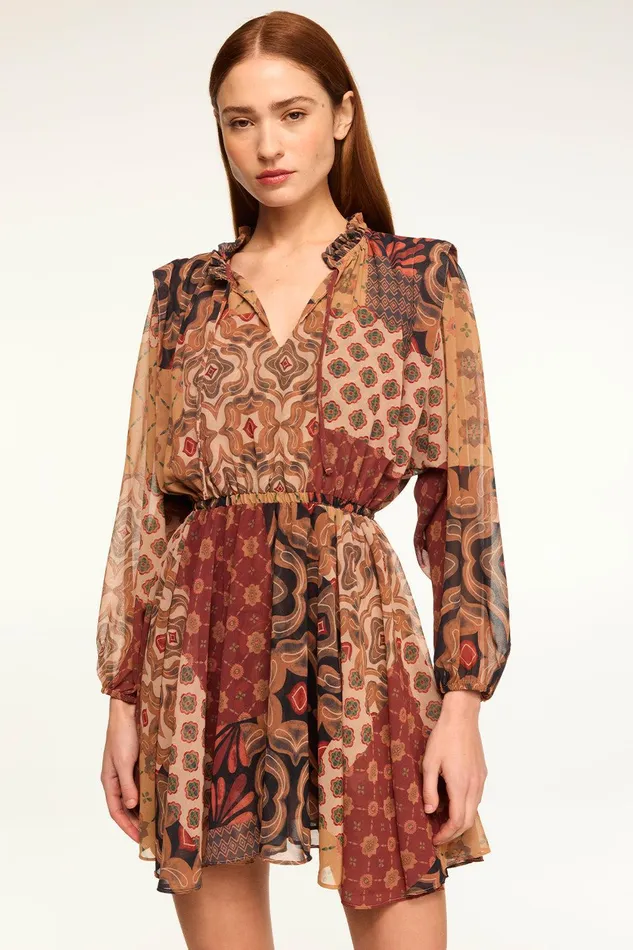 Women MISA Los Angeles Dresses MOLLY DRESS Surreal Patchwork Chiffon