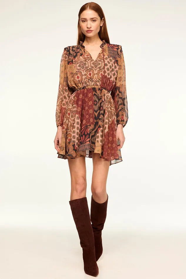 Women MISA Los Angeles Dresses MOLLY DRESS Surreal Patchwork Chiffon